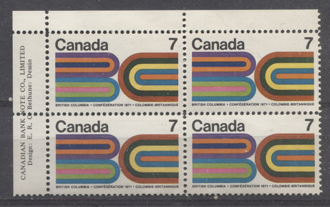 Inscription block of the 1971 7c BC Centennial stamp of Canada