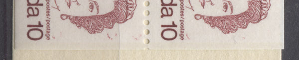 Two 10c Queen stamps from a 50c Caricature Issue booklet showing the repeating 10's variety