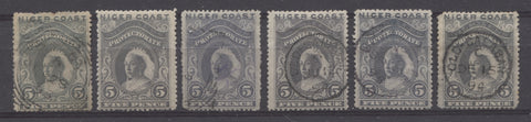 Slate shades on the 5d Queen Victoria stamp from the 1894 Waterlow Issue of Niger Coast Protectorate