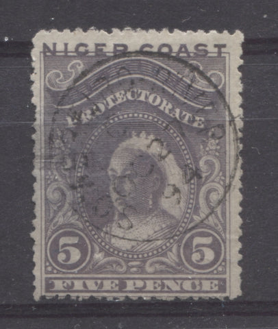 Sombriero River CDS cancel on the 5d Queen Victoria stamp from the 1894 Waterlow Issue of Niger Coast Protectorate