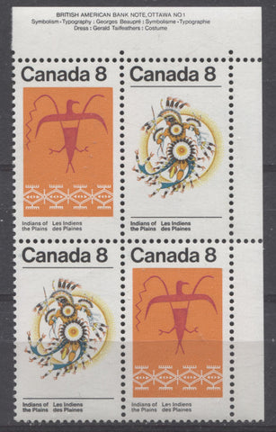 Plate block of the 1972 Plains Indians stamps of Canada