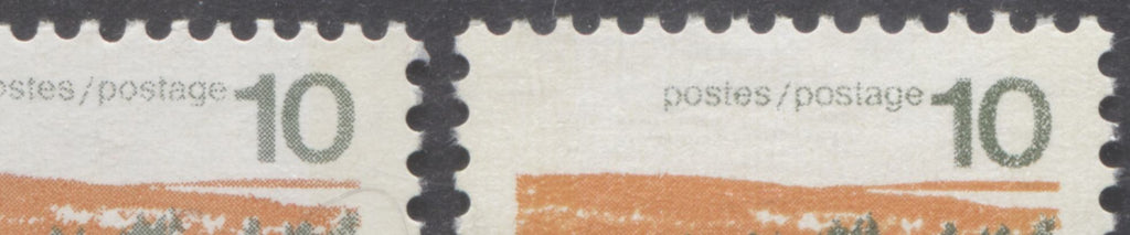 Coarse and semi-solid photgravure screens on the 10c Type 1 Forests stamp from the 1972-1978 Caricature Issue of Canada