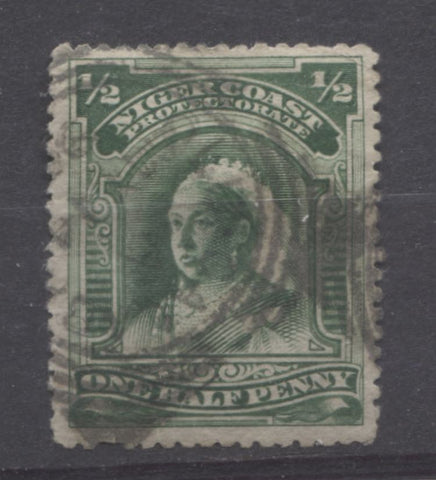 Old Calabar River squared circle on the halfpenny Queen Victoria stamp from the Second Waterlow Issue of the Niger Coast Protectorate