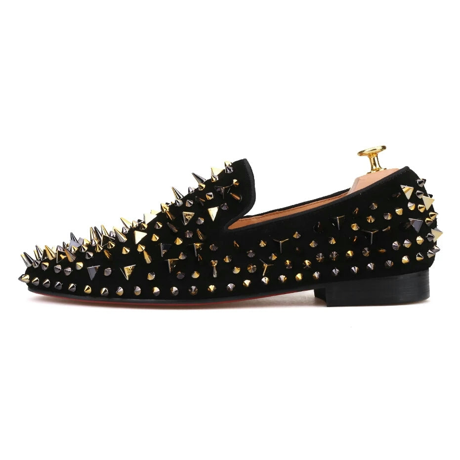 mens gold loafers with spikes