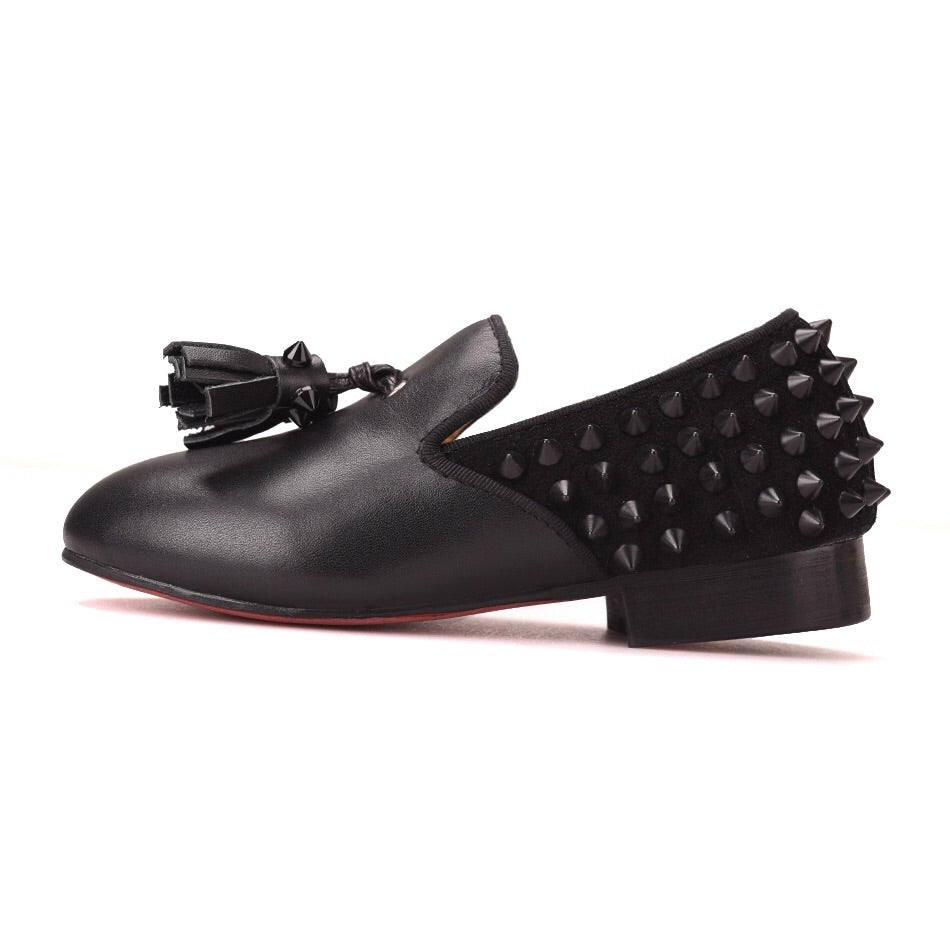 Kids Black tassel spikes loafers Shoes 