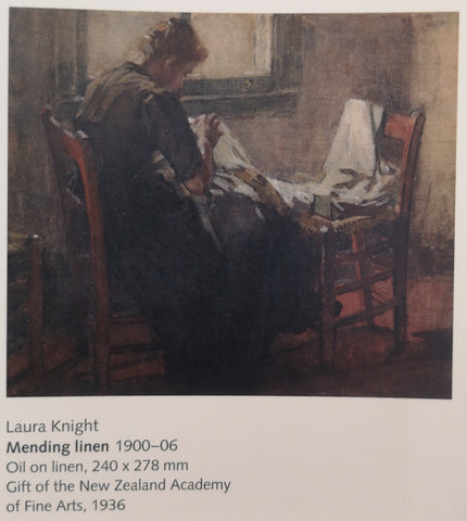 Mending Linen – Oil on Canvas, Laura Knight 1900-06. From Art at Te Papa p13.