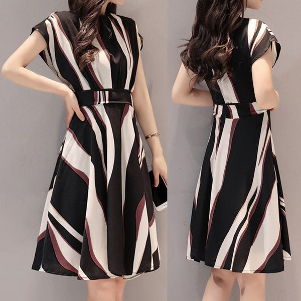 Summer Women's Dress 2021 Vestidos Business Dress Belt O-neck Short Sleeve Knee Length Dress Vestidos De Mujer Casual
