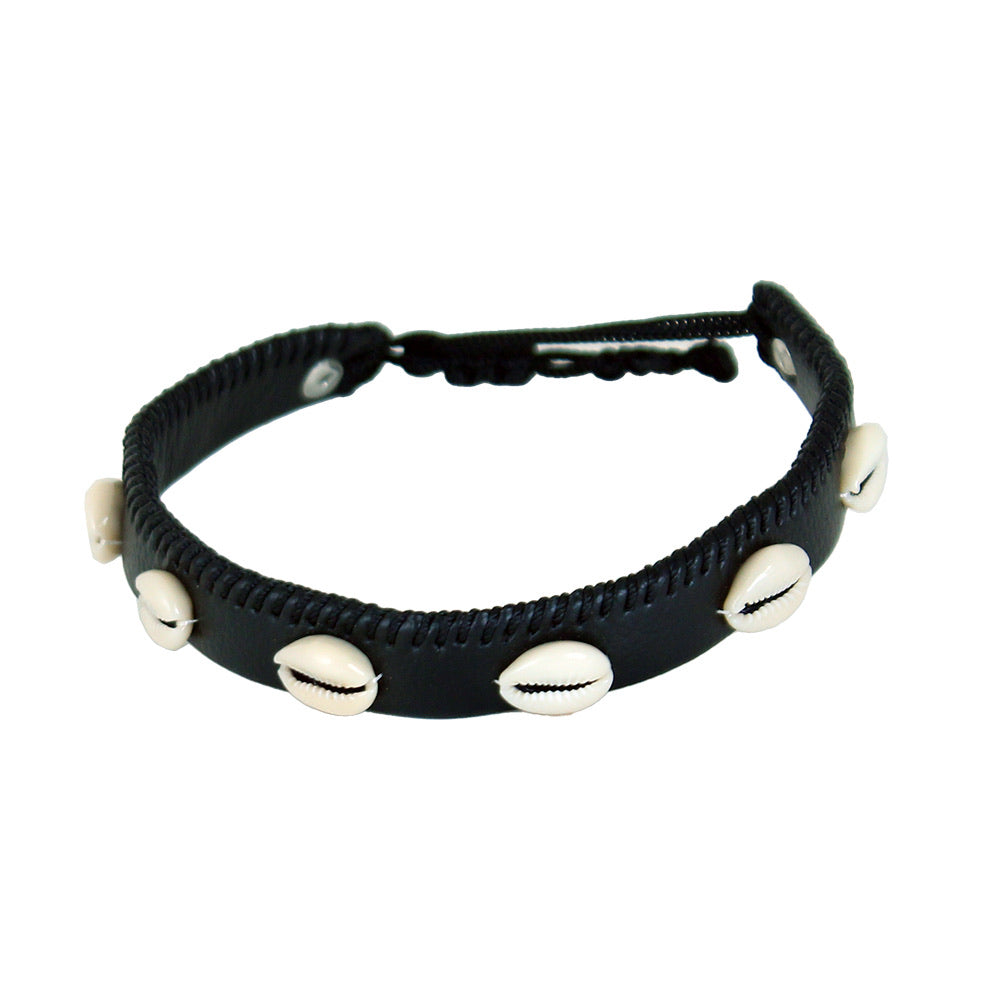 Leather Cowrie Shell Choker