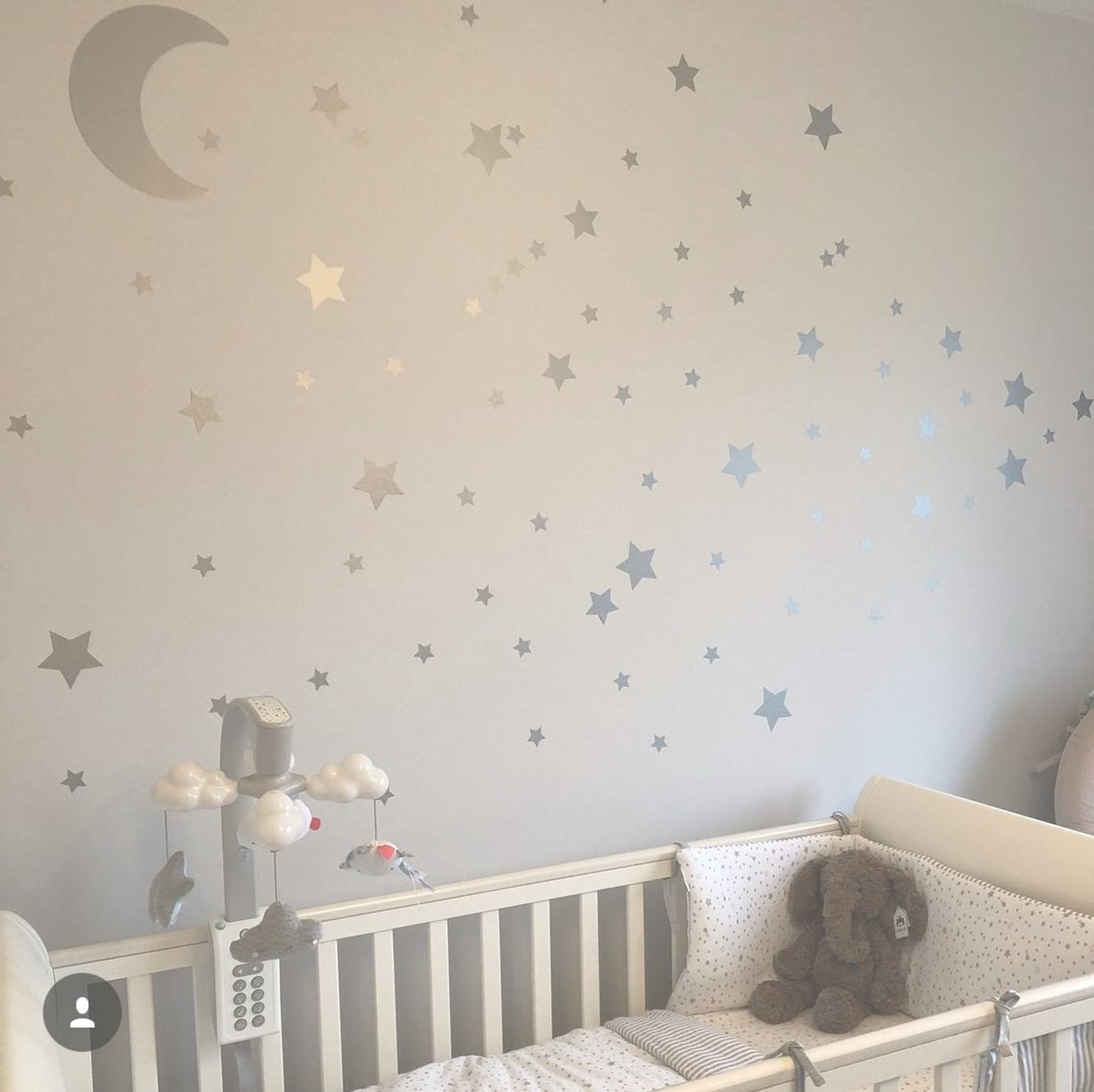 Large Moon & 21 Silver Stars Nursery Wall Decals, Nursery Wall Sticker –  QuoteMyWall