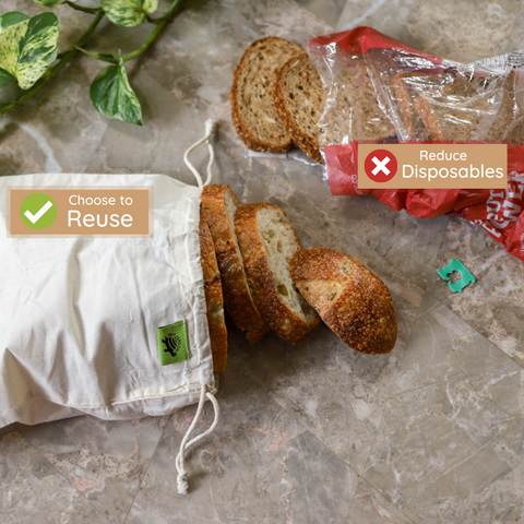 Reusable bread bag over plastic bag