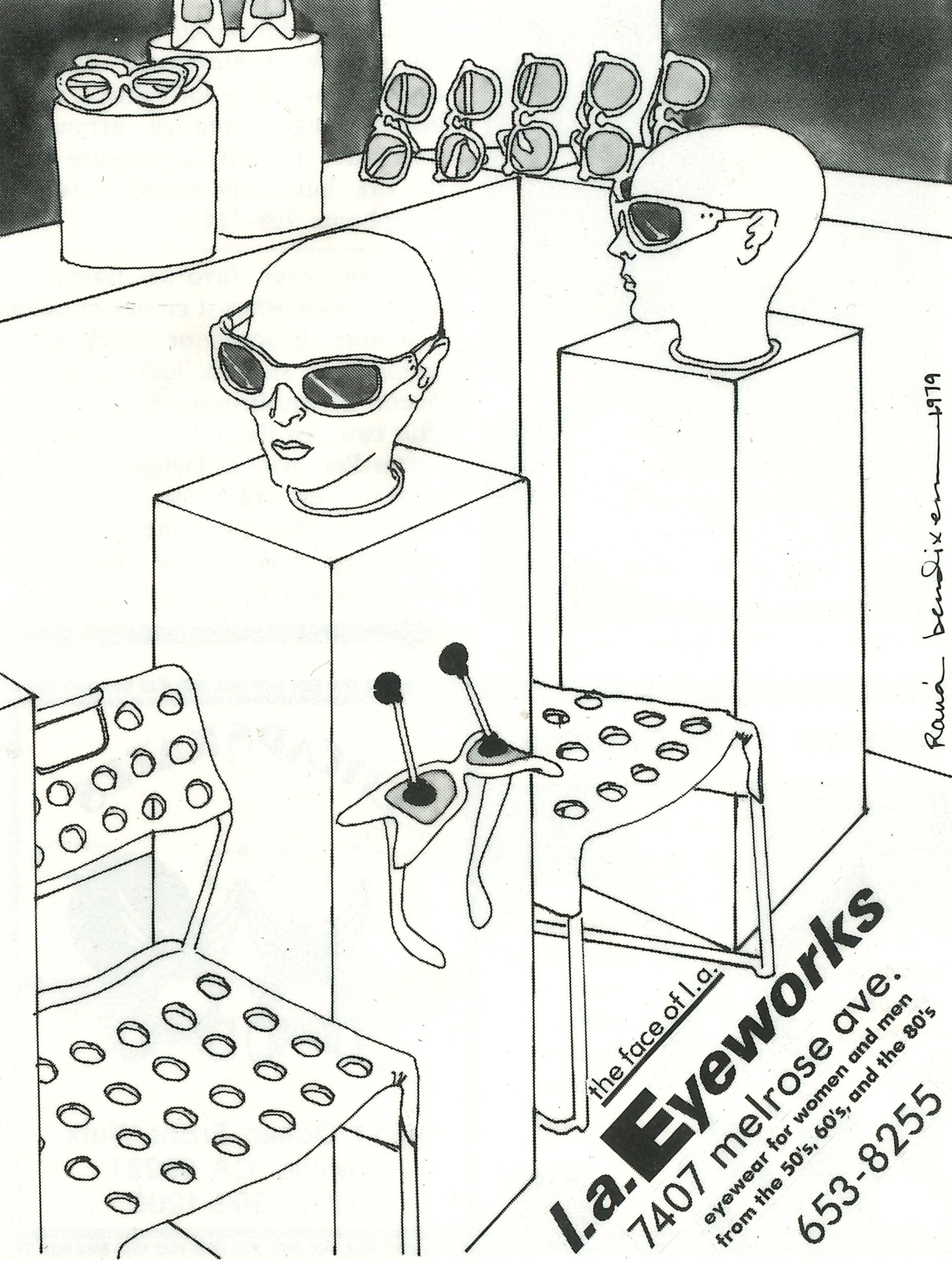 An early line drawing ad for l.a.Eyeworks
