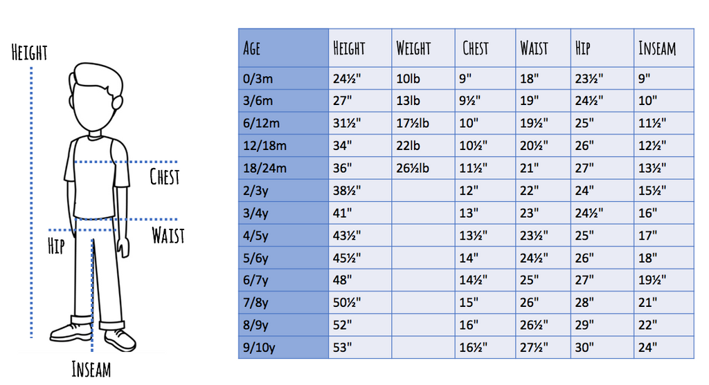 size chart for boys clothing in inches