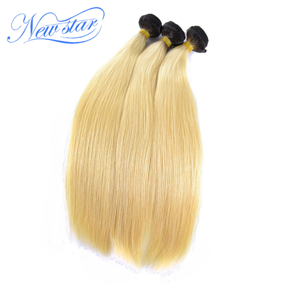 Brazilian Remy Hair T1b 613 Straight 3 Bundles Black Roots Blonde