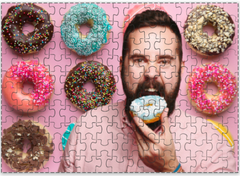 man eating a donut jigsaw puzzle MicroPuzzle