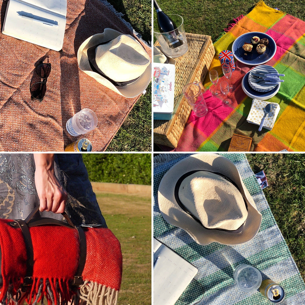 Selection of pure new wool and recycled wool picnic blankets