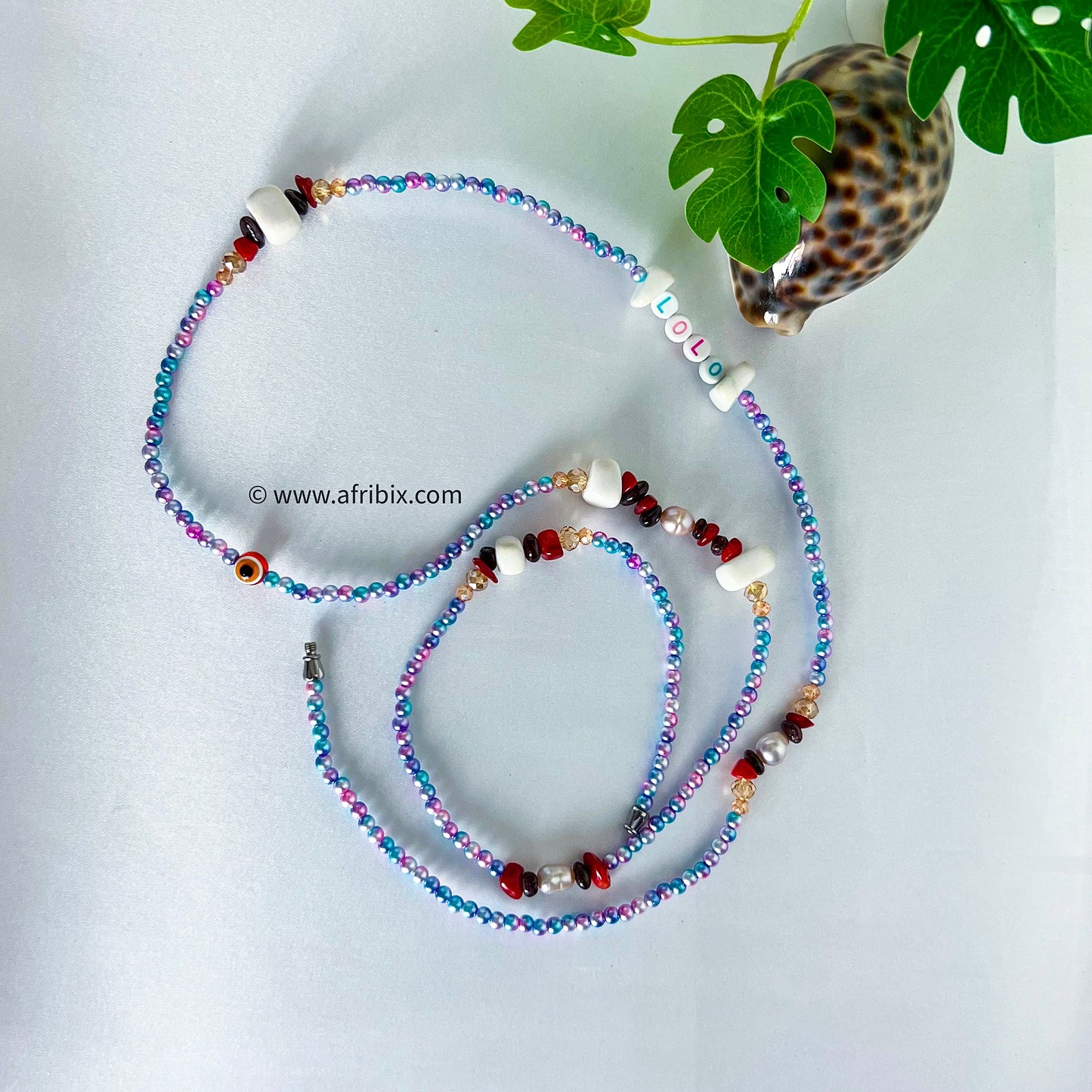 Meraki Limited Edition Mermaid Ivory, Pearl, Coral and Garnet Belly Chain Waistbead