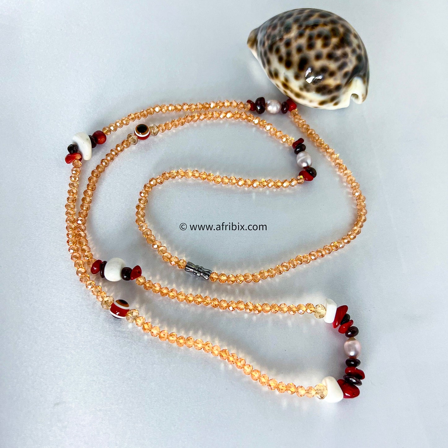 Meraki Limited Edition Purple and Gold Ivory, Pearl, Coral and Garnet Belly Chain Waistbead Set