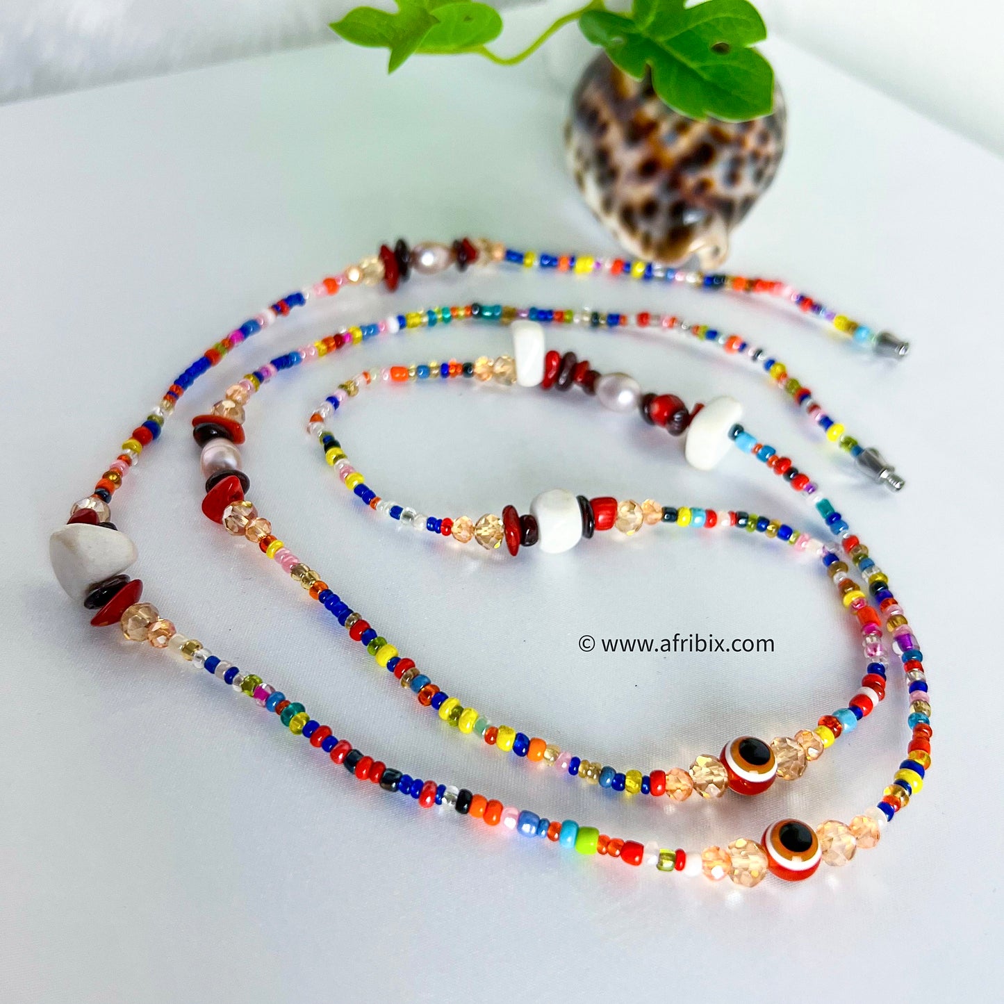 Meraki Limited Edition Rainbow Ivory, Pearl, Coral and Garnet Belly Chain Waistbead