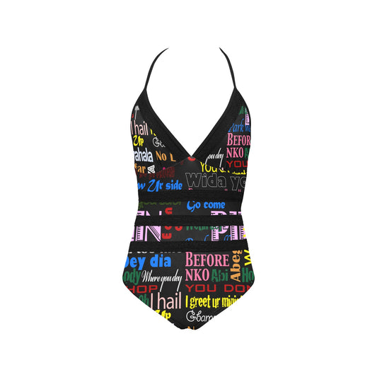 flyersetcinc Pidgin Print Lace Embossed Swimsuit