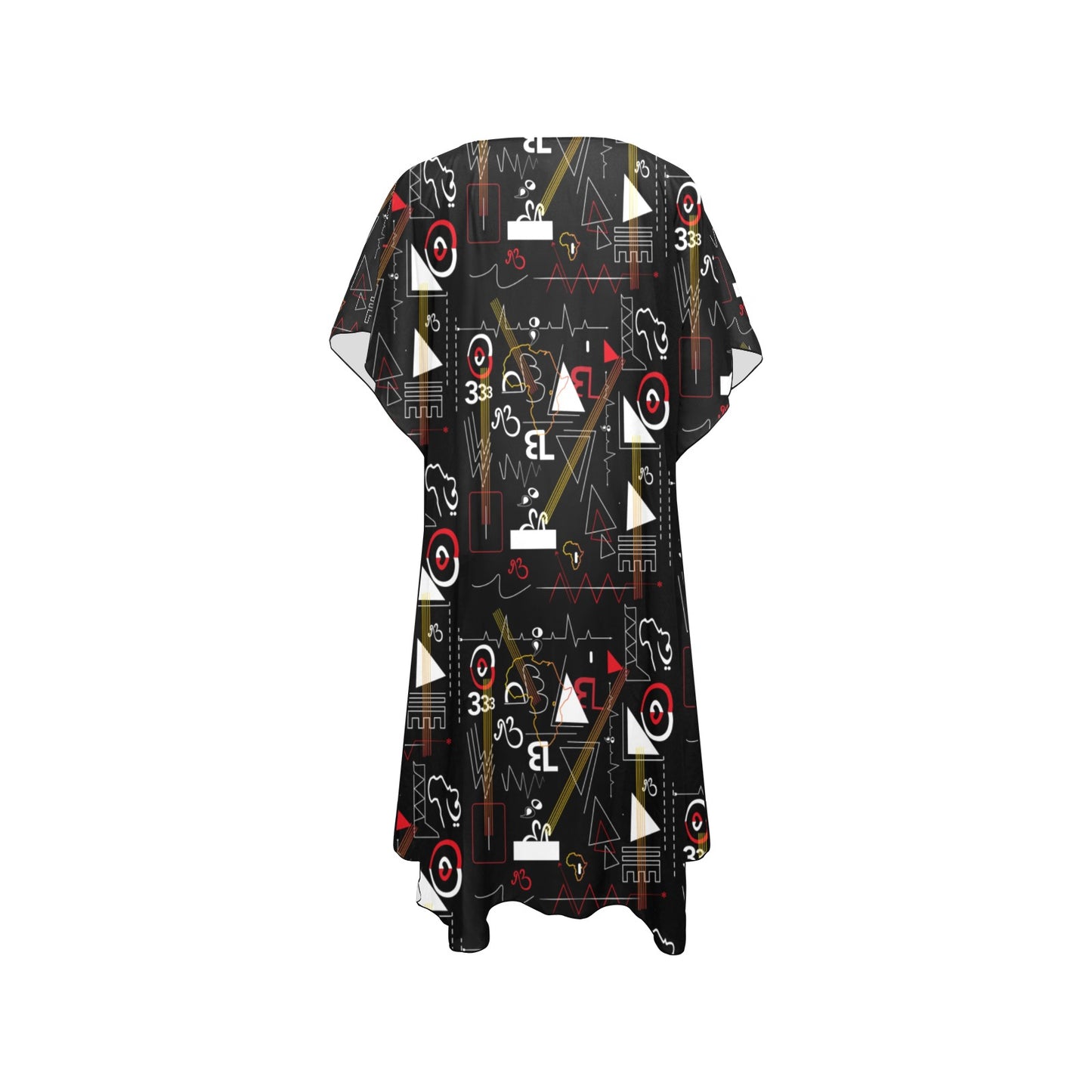 Black Linear Print Chiffon Swimsuit Coverall