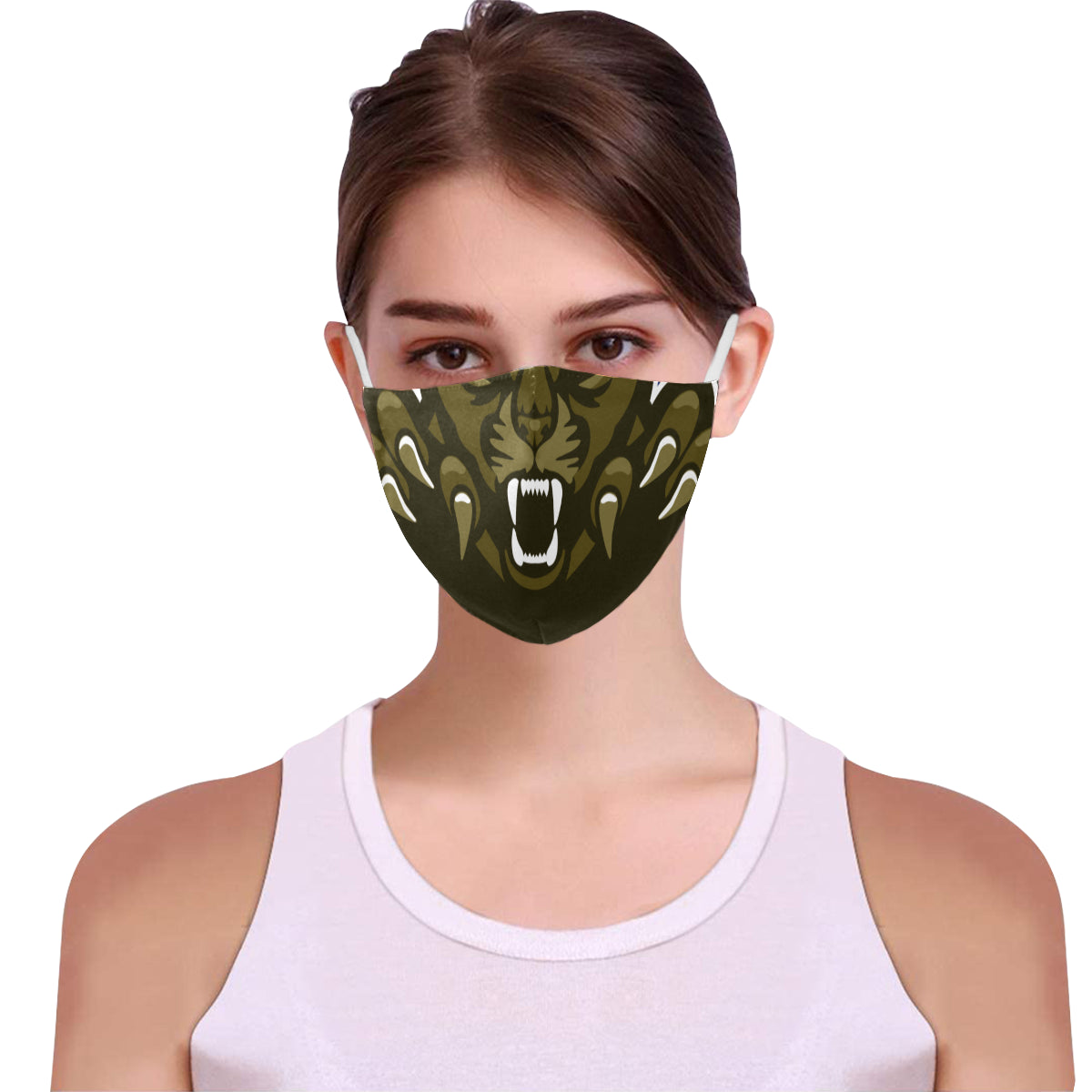 Bear Claw Mouth Cotton Fabric Face Mask with Filter Slot & Adjustable Strap (Pack of 5) - Non-medical use