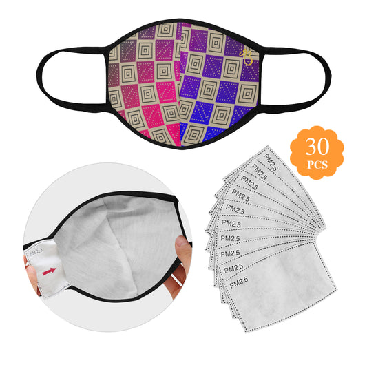 Box Print Cotton Fabric Face Mask with filter slot (30 Filters Included) Non-medical use