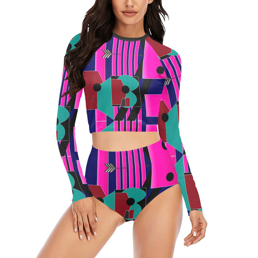 Gallery Print Long Sleeve Bikini Swimsuit Set