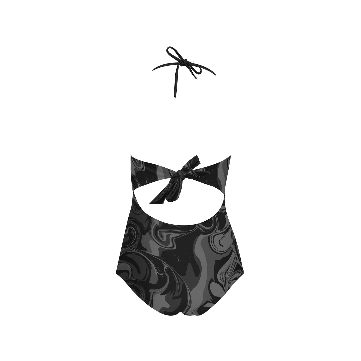 Black Marble Print Lace Embossed Swimsuit