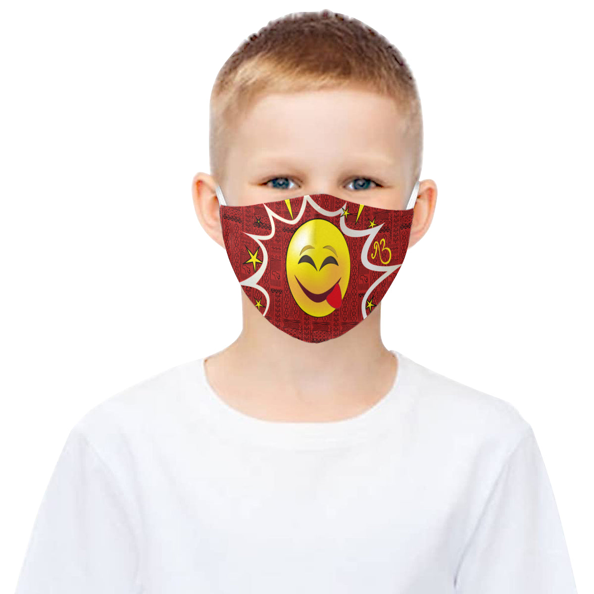 Cheeky Tribal Print Comic Emoji Cotton Fabric Face Mask with Filter Slot and Adjustable Strap - Non-medical use (2 Filters Included)