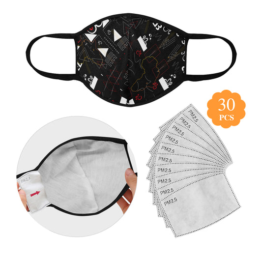 Linear Print Cotton Fabric Face Mask with filter slot (30 Filters Included) - Non-medical use