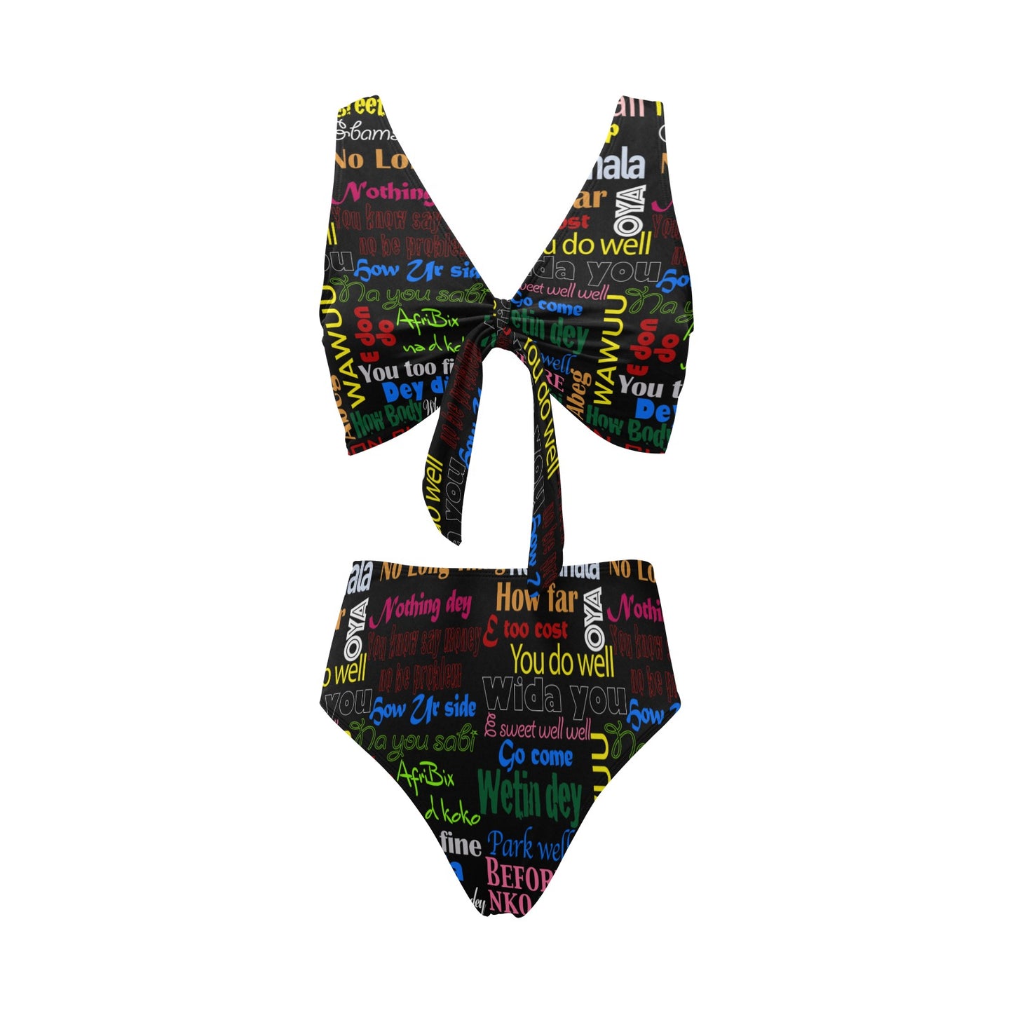 flyersetcinc Pidgin Print Bowtie High Waist Bikini Swimsuit