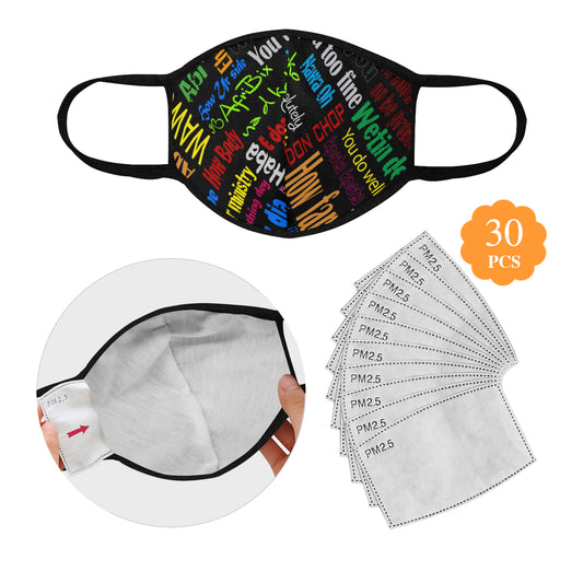 flyersetcinc Pidgin Print Noir Cotton Fabric Face Mask (30 Filters Included) - Non-medical use