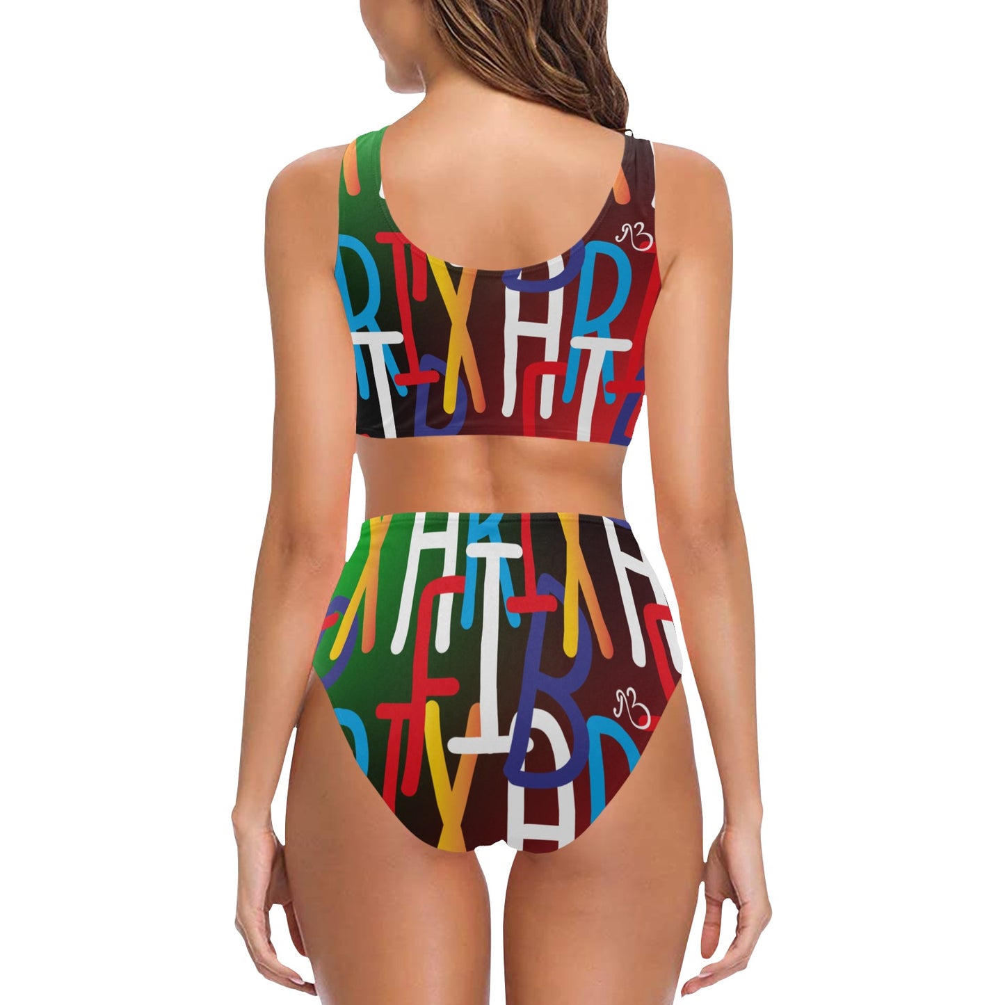 flyersetcinc Collage Bowtie High Waist Bikini Swimsuit