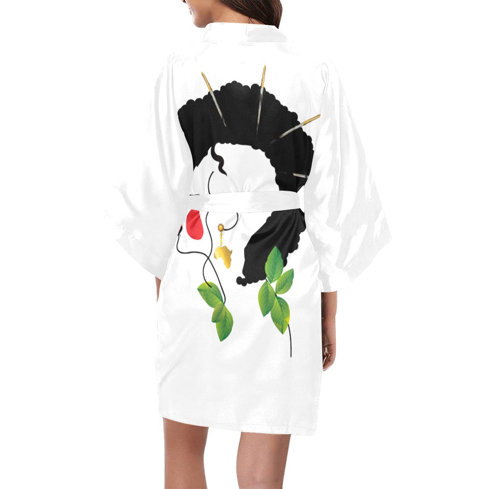 Afro Queen White Kimono House Robe