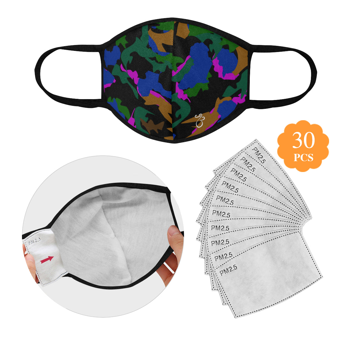 flyersetcinc Leaf Camo Print Cotton Fabric Face Mask with filter slot (30 Filters Included) - Non-medical use