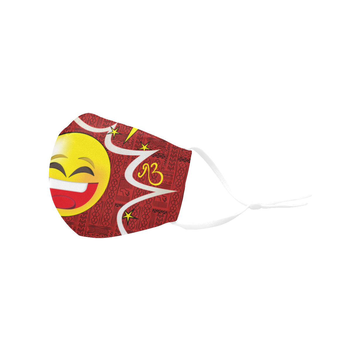 Grin Tribal Print Comic Emoji Cotton Fabric Face Mask with Filter Slot and Adjustable Strap - Non-medical use (2 Filters Included)