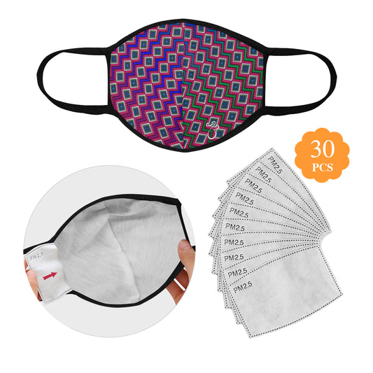 Quadrangle Print Cotton Fabric Face Mask with filter slot (30 Filters Included) - Non-medical use