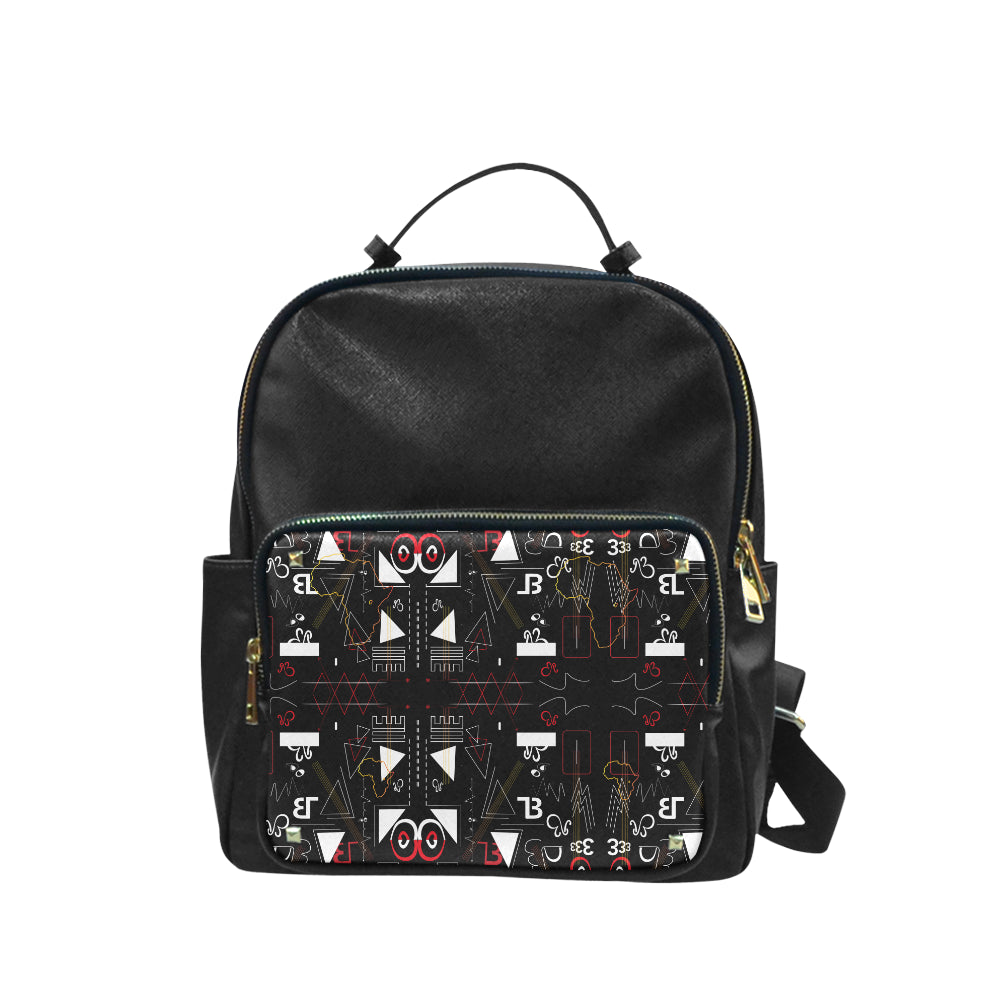 Linear Print Leather Backpack