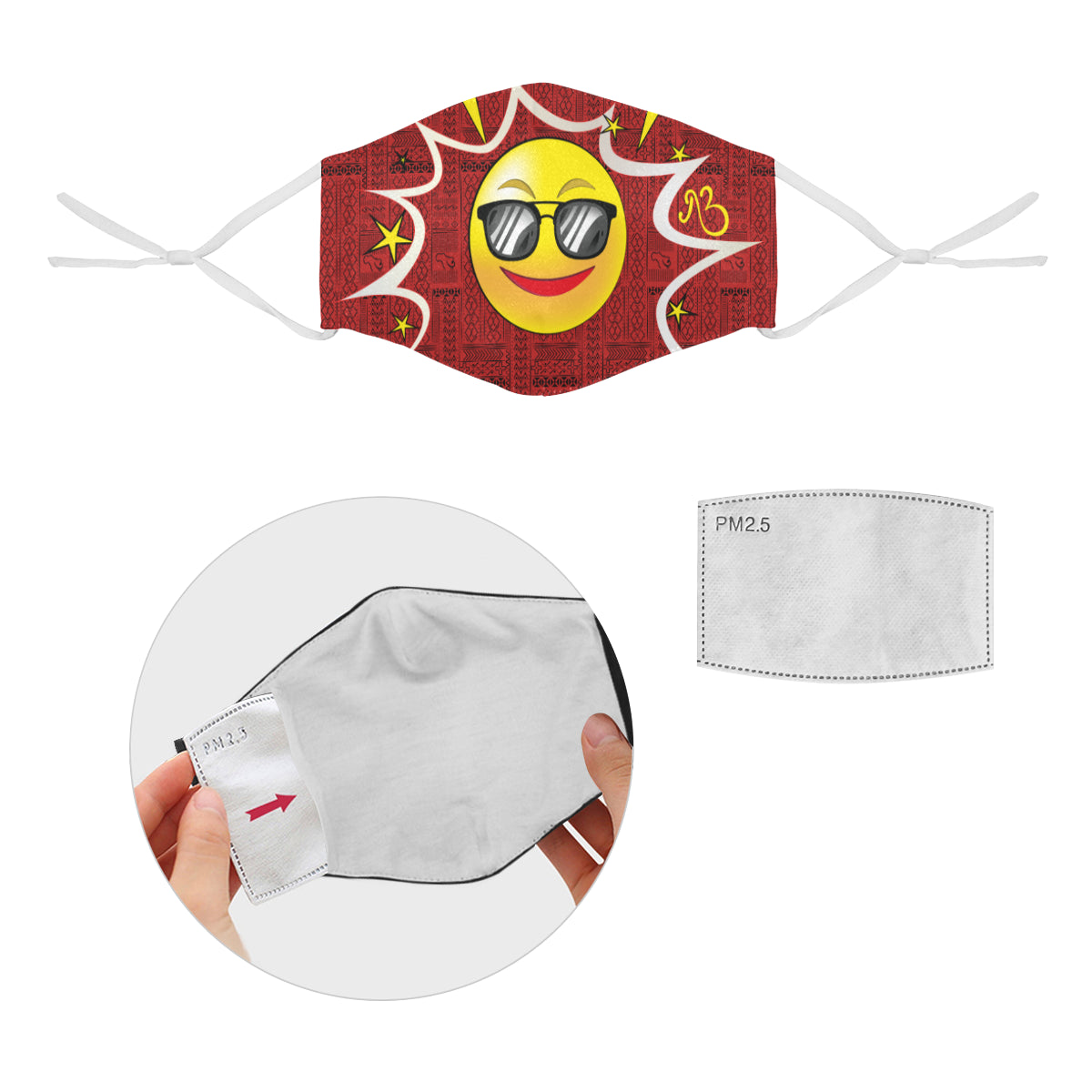 COOL Tribal Print Comic Emoji Cotton Fabric Face Mask with Filter Slot and Adjustable Strap - Non-medical use (2 Filters Included)