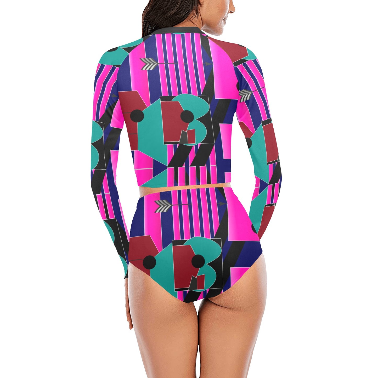 Gallery Print Long Sleeve Bikini Swimsuit Set