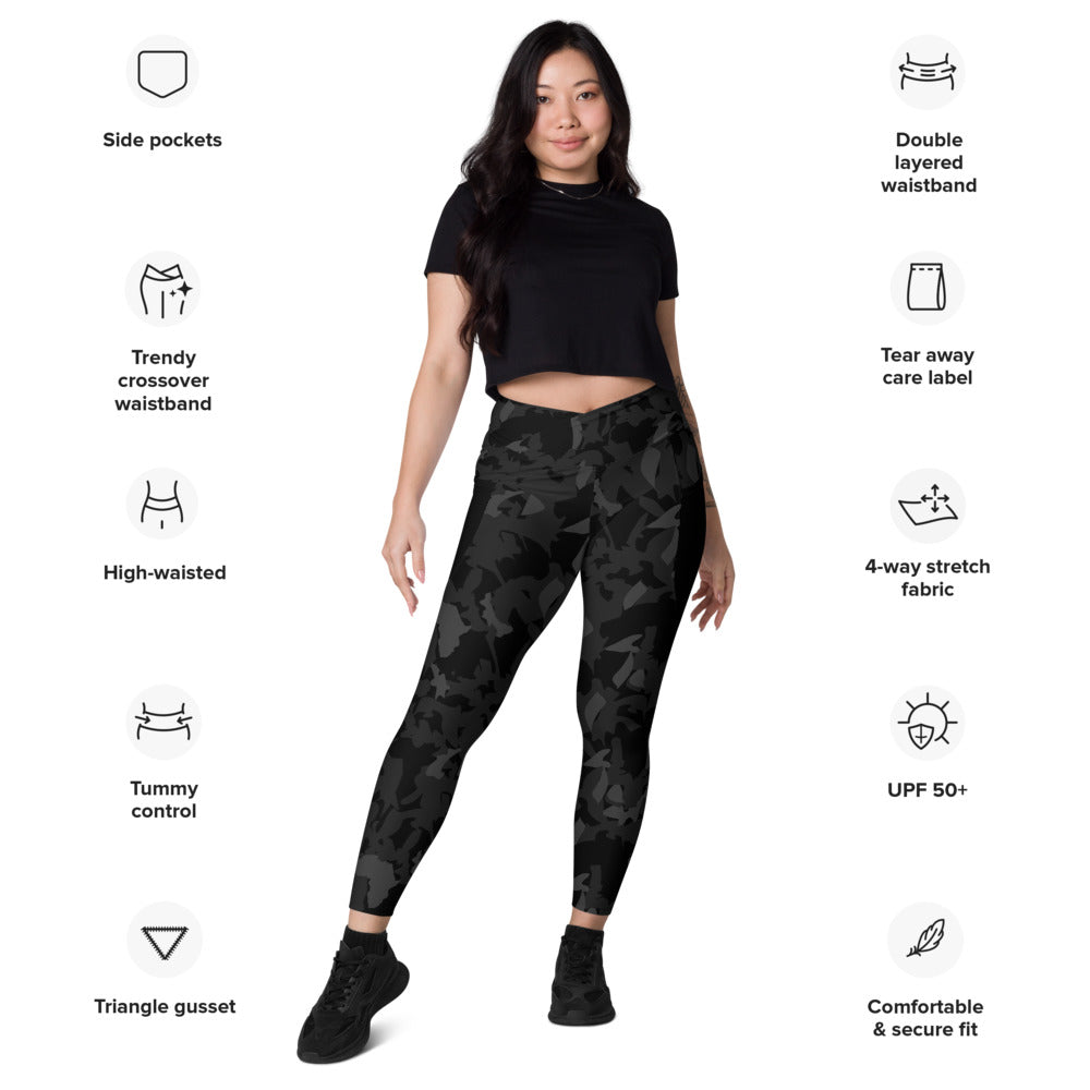 Crossover leggings with pockets - flyersetcinc Camo Noir