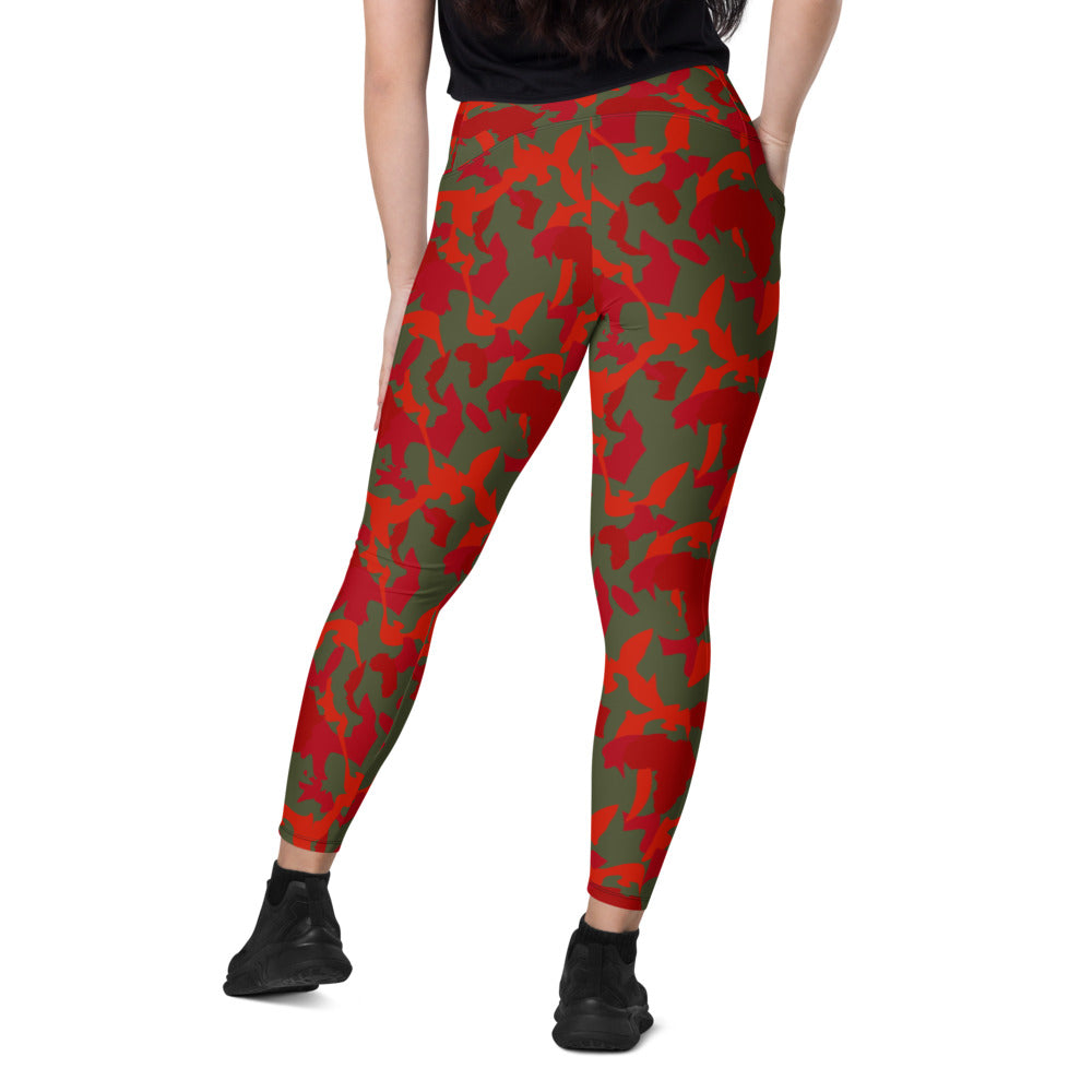 Camouflage High Waist Leggings with pockets - flyersetcinc Olive Red Camo Print