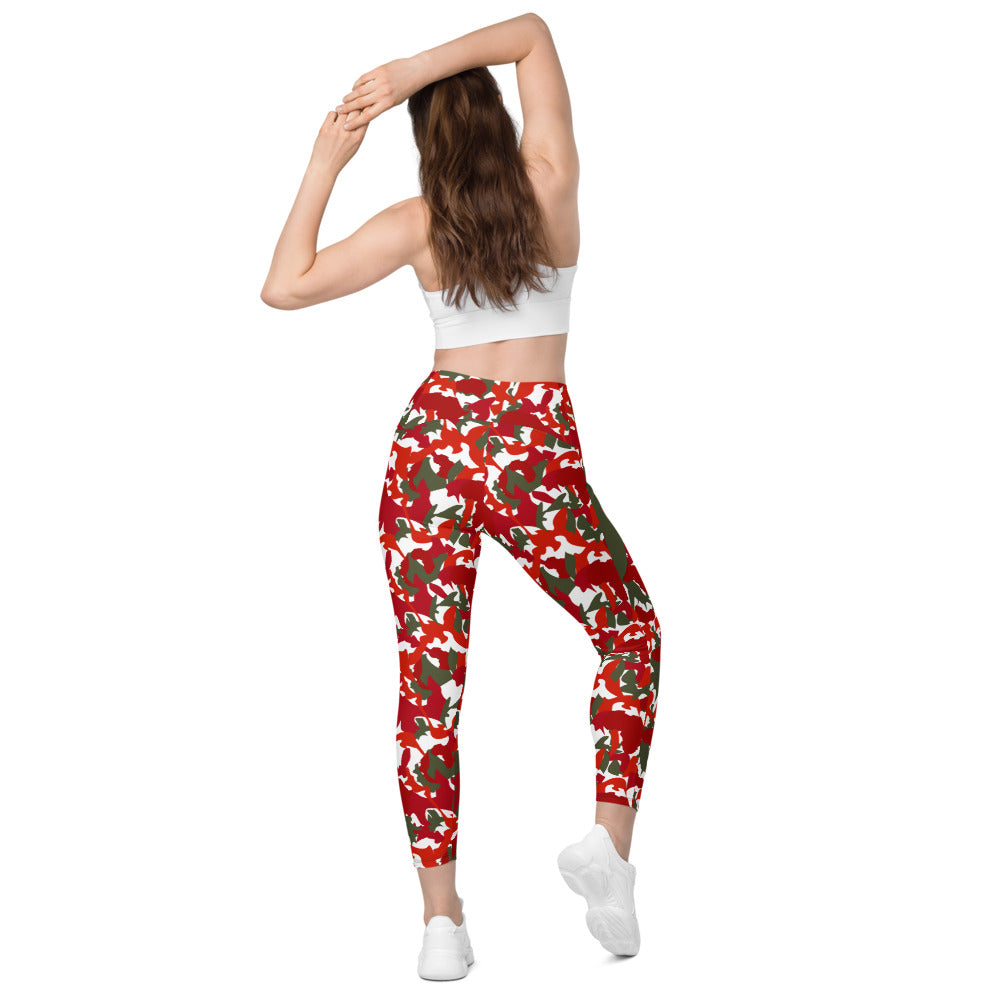 High Waist Leggings with pockets - flyersetcinc White Red Camo