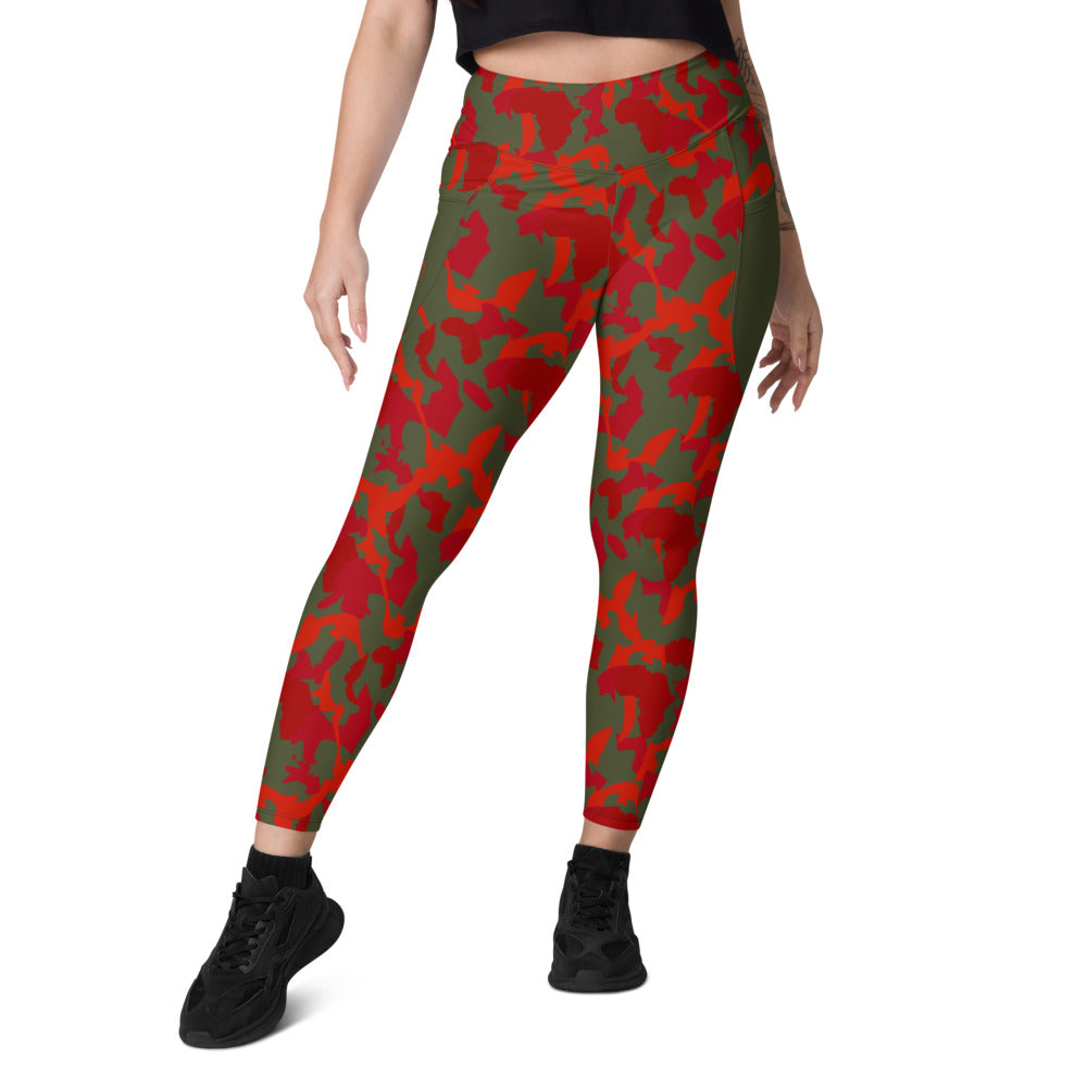 Camouflage High Waist Leggings with pockets - flyersetcinc Olive Red Camo Print