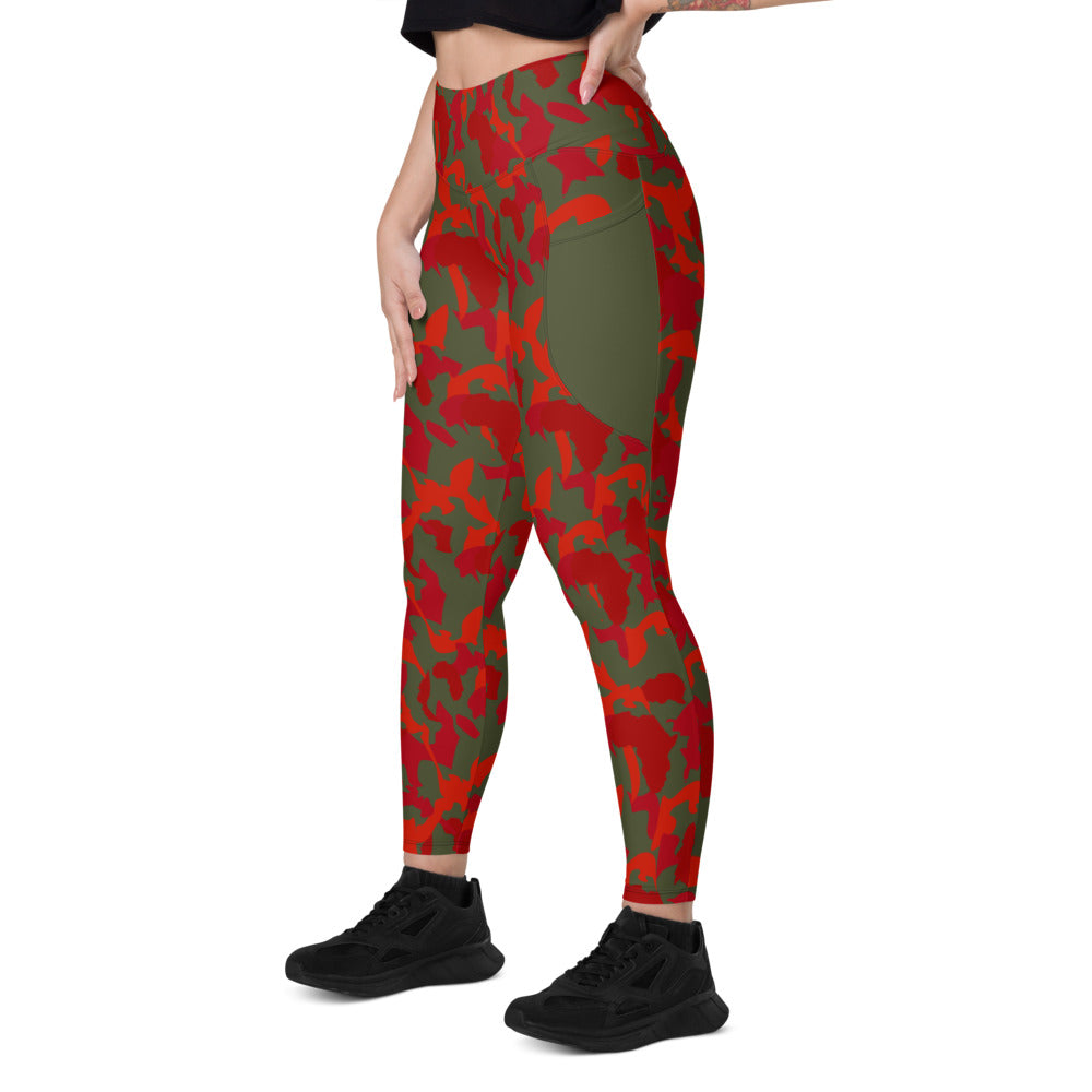 Camouflage High Waist Leggings with pockets - flyersetcinc Olive Red Camo Print