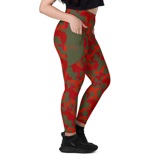 Camouflage High Waist Leggings with pockets - flyersetcinc Olive Red Camo Print