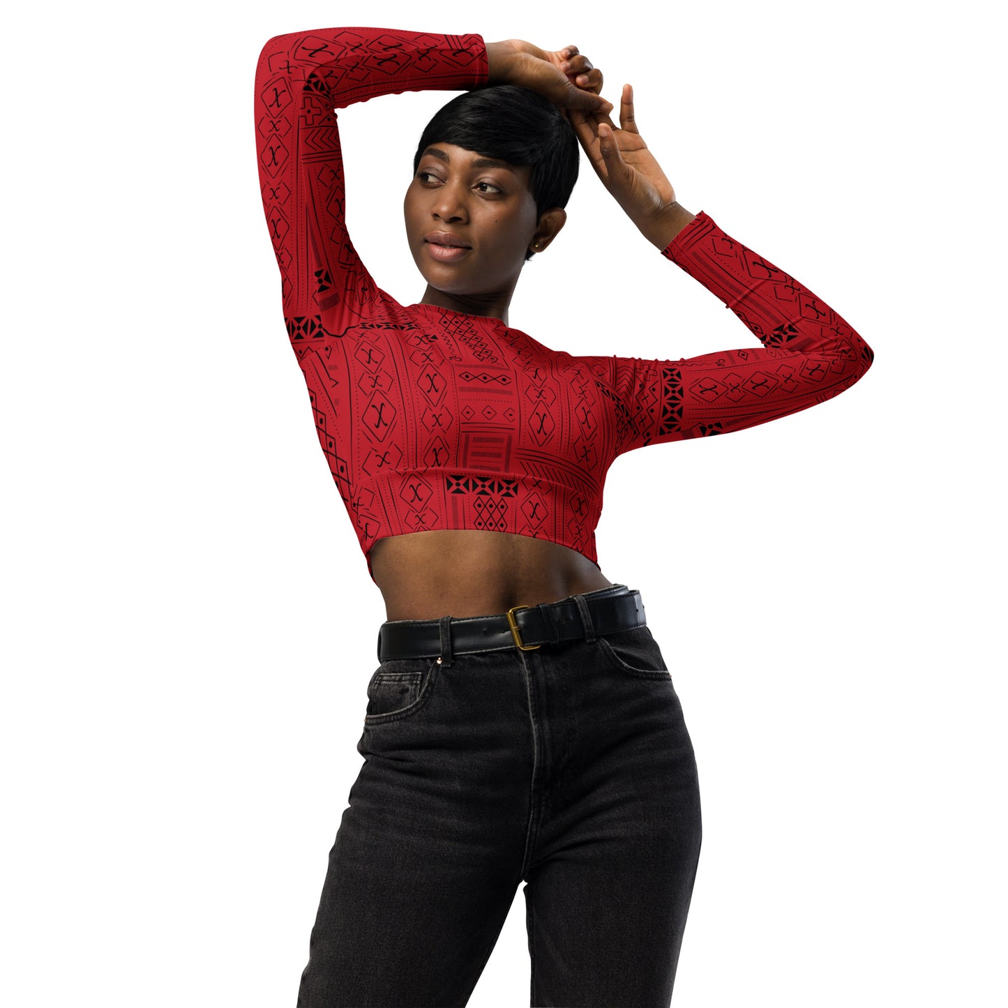 Tribal Print Recycled long-sleeve crop top