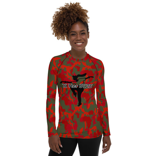 Women's Rash Guard - flyersetcinc Olive Red Camo