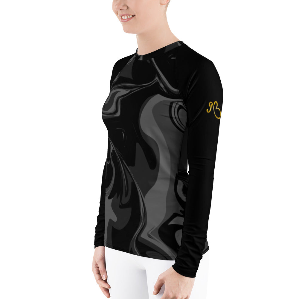 flyersetcinc Marble Women's Athletic Rash Guard - Black