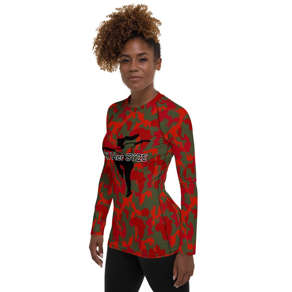 Women's Rash Guard - flyersetcinc Olive Red Camo